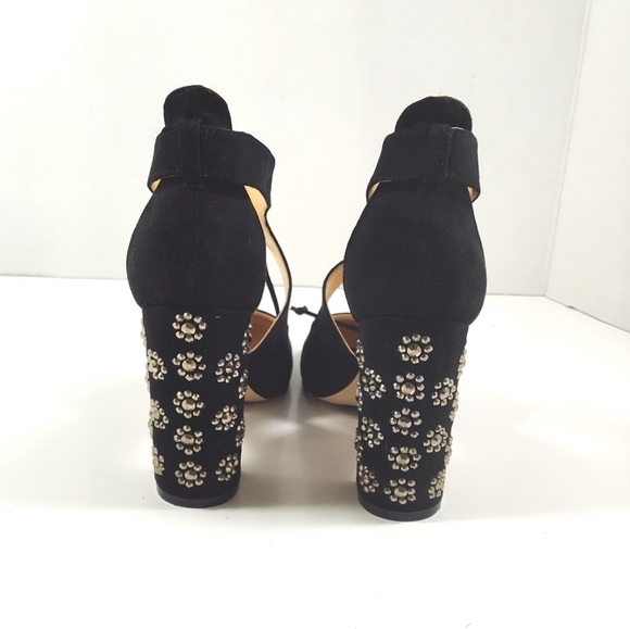 American Glamour  beaded chunky heels suede black shoes Size: 8 - Picture 4 of 5